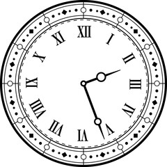 Vintage clock face retro dial with Roman numerals of old time watches, vector icon. Vintage clock face with classic hour and minute hand arrows, pocket watches clockface of stopwatch chronometer