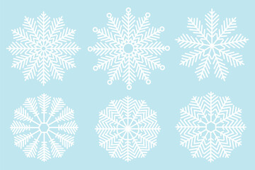 Snowflakes icon set. Snow sign. Snowflakes template. Snowflake winter. Snowflakes icons. Winter icon. Snowflake collection. Vector Illustration. Vector Graphic. EPS 10. Blue set.