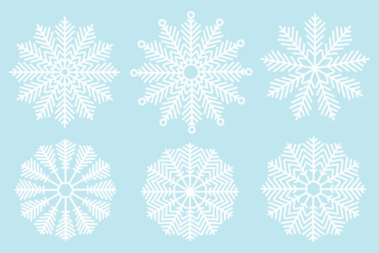 Snowflakes icon set. Snow sign. Snowflakes template. Snowflake winter. Snowflakes icons. Winter icon. Snowflake collection. Vector Illustration. Vector Graphic. EPS 10. Blue set.