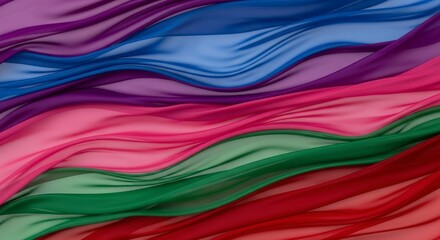 Vibrant Wavy Fabric Texture Background with Flowing Colorful Silk Material.