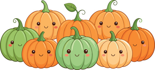 Luxurious Cute Kawaii Pumpkins Cartoon Illustration with Smiling Autumn