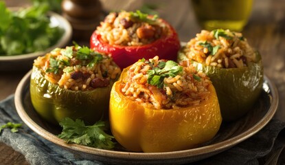 Colorful stuffed bell peppers on a plate
