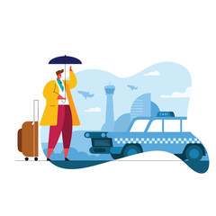 A traveler requests a taxi.eps