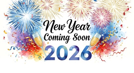 New Year Coming Soon 2026 Colorful Fireworks Celebration Design