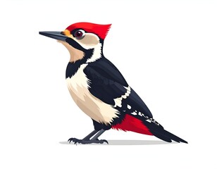 Colorful woodpecker with red crest standing on white background