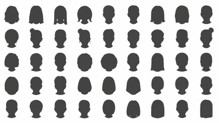 Collection of diverse human head silhouettes with various hairstyles.