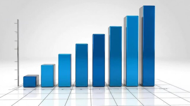 Growing blue bar graph with white background and grid