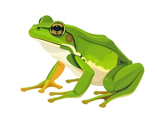 Obraz premium Green Frog Sitting on White Background.
