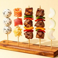 Deconstructed Delight Presenting the sushi and kebab elements se