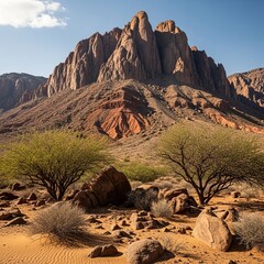 Desert Mountain A rugged mountain rising up from the desert with
