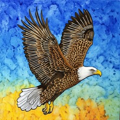 Eagle in Flight Sponge the sky and use swabs for the eagle&rsquo;s f