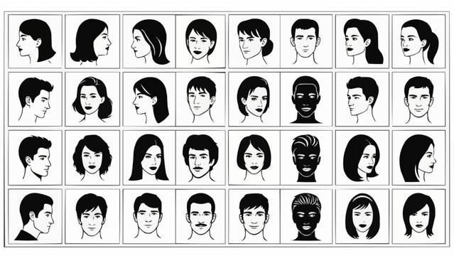 Collection of Diverse Human Faces in Profile and Frontal Views.