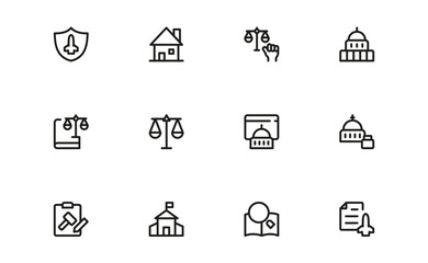 Public Administration line icon set with modern elements – professional vector icon set featuring minimal, outlined, and creative public service, civic duty, and government administration