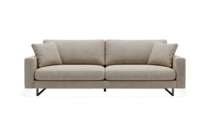 Contemporary beige sofa with transparent background isolated on transparent background