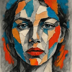 Fragmented Portrait Torn magazine collage for features charcoal