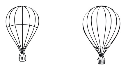 Obraz premium Hand drawn hot air balloons in a simple black and white outline style, suitable for travel company logos, adventure themed graphics, and transportation icons.