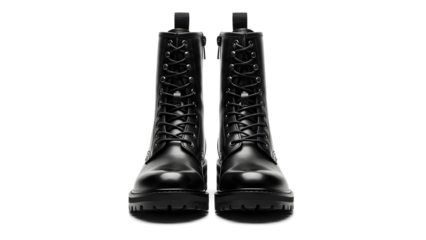Pair of black combat boots on transparent background isolated on transparent background