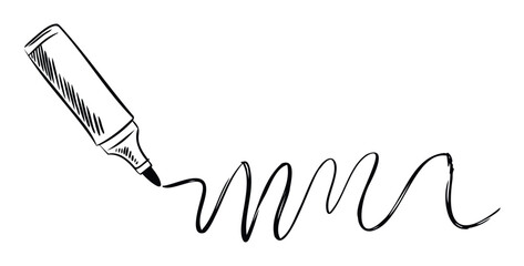Hand drawn black marker pen creating a wavy scribble line, perfect for dynamic graphic design needs and educational material representations.