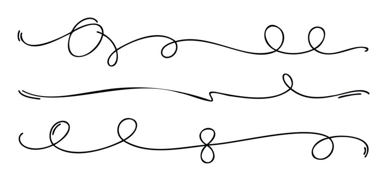 Black decorative flourishes and swirls for elegant text separation and ornamental accents in graphic layouts and invitations