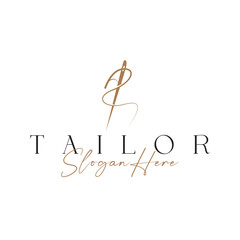 Tailor Logo, Needle and Thread Vector, Retro Vintage Simple Minimalist Old Inspiration Design