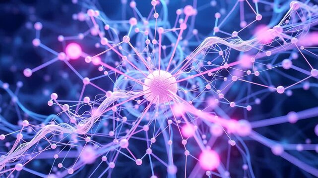 Illustrative 3D Animation of Neural Network. Concept: Chatbot, Artificial Intelligence, Deep Learning, Machine Learning and Large Language Model Visualization.