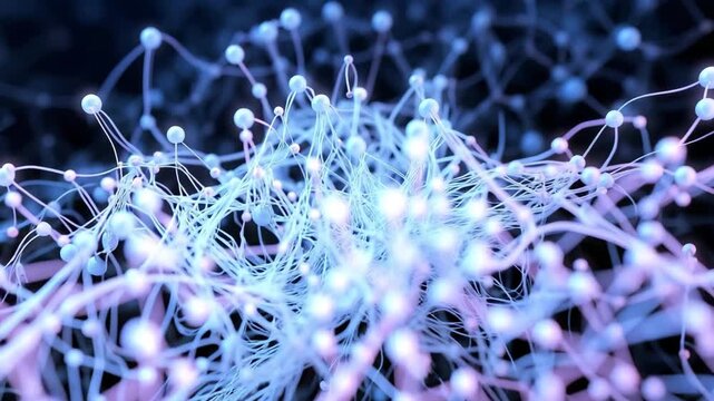 Illustrative 3D Animation of Neural Network. Concept: Chatbot, Artificial Intelligence, Deep Learning, Machine Learning and Large Language Model Visualization.
