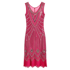 Elegant flapper pink dress featuring intricate beadwork and flapper style, perfect for special occasions with transparent background