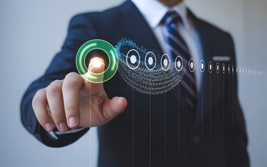 Businessman interacting with virtual interface on finger