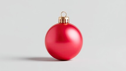Shiny Red Christmas Ornament with Golden Cap Perfect for Holiday Decor and Festive Celebrations in Minimalist Style on Gray Background