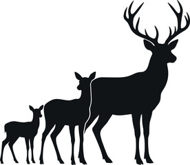 Silhouettes of deer family showing fawn, doe, and stag in size progression – flavector