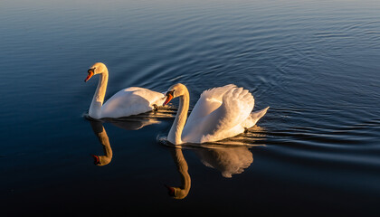 静かな水面に浮かぶ優雅な白鳥