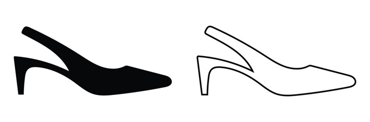 Obraz premium Elegant high-heeled shoes in black and white,Set of black high heel shoes silhouettes isolated on white&nbsp;background.black icon of fashionable women's high heel shoes,sign,logo,vector,silhouette of shoe