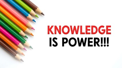 Colorful sharpened colored pencils arranged diagonally next to bold motivational text about learning and growth