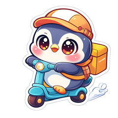 Adorable Cartoon Penguin Delivery Rider on Scooter with Package - Cute Courier Mascot Illustration
