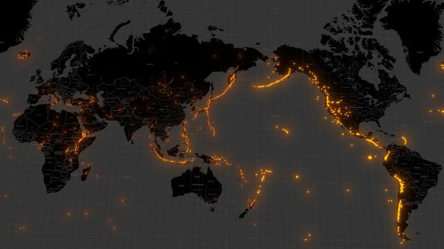 Pacific Ring of Fire Tectonic and Volcano Map