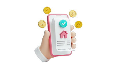 Smartphone with House Icon and Coins - Mortgage Payment Concept