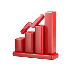 3d red bar chart with upward trending line indicating growth and success transparent background
