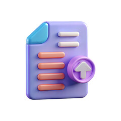 3d file upload icon with upward arrow for digital document transfer and storage transparent background