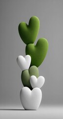 Stacked heart shapes, green and white, against a gray backdrop