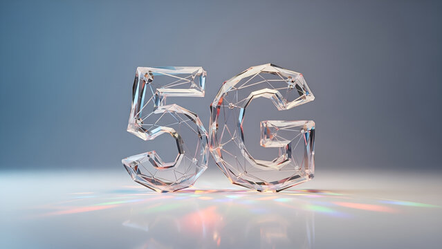 5G Network Technology Concept with Crystal Facets and Colorful Light Effects