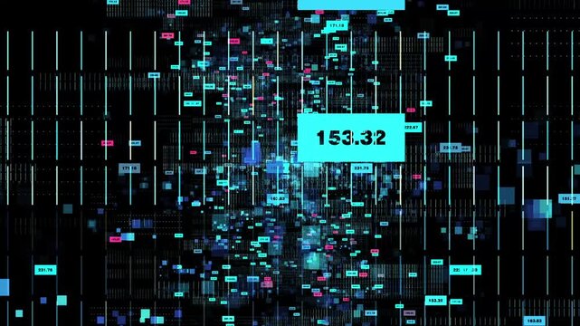 数値が浮かび上がる青いサイバーデータストリーム
