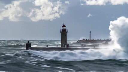Lighthouse Battling Stormy Waves: Coastal Power and Resilience