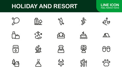 Holiday and Resort Modern Line Icon Collection with Unique Minimalist Professional Vector Symbols for Travel, Vacation, and Relaxation