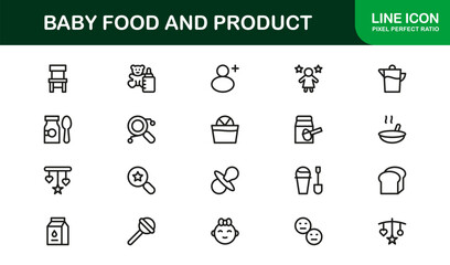 Baby Food Professional Line Icon Collection with Modern, Minimal, Unique Vector Designs Perfect for Premium Branding and Marketing Needs