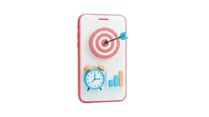 Smartphone with Target, Arrow, Clock, and Charts: Business Goals