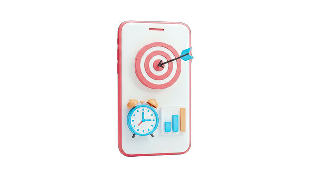 Smartphone with Target, Arrow, Clock, and Charts: Business Goals - Powered by Adobe