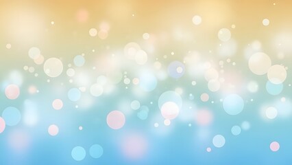 Dreamy abstract background with soft bokeh light circles in pastel blue, yellow, and pink. Features a gentle sparkling glitter effect.