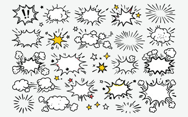 Hand drawn comic style speech bubbles, explosion effects, and star elements for graphic design © SMFARHANTANVIR