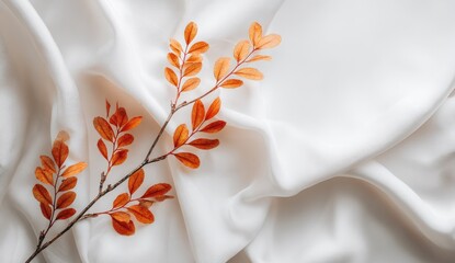 Orange leaves on white fabric