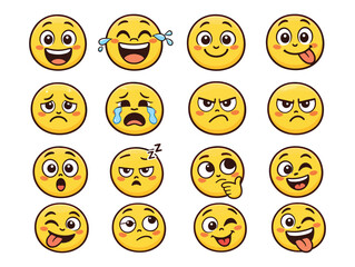 Collection of cute emoticons with various expressions and emotions